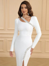 Glamorous High-End Long Sleeve Side Split Maxi Butterfly Rhinestone Sexy Elegant Party Evening Bandage Dress